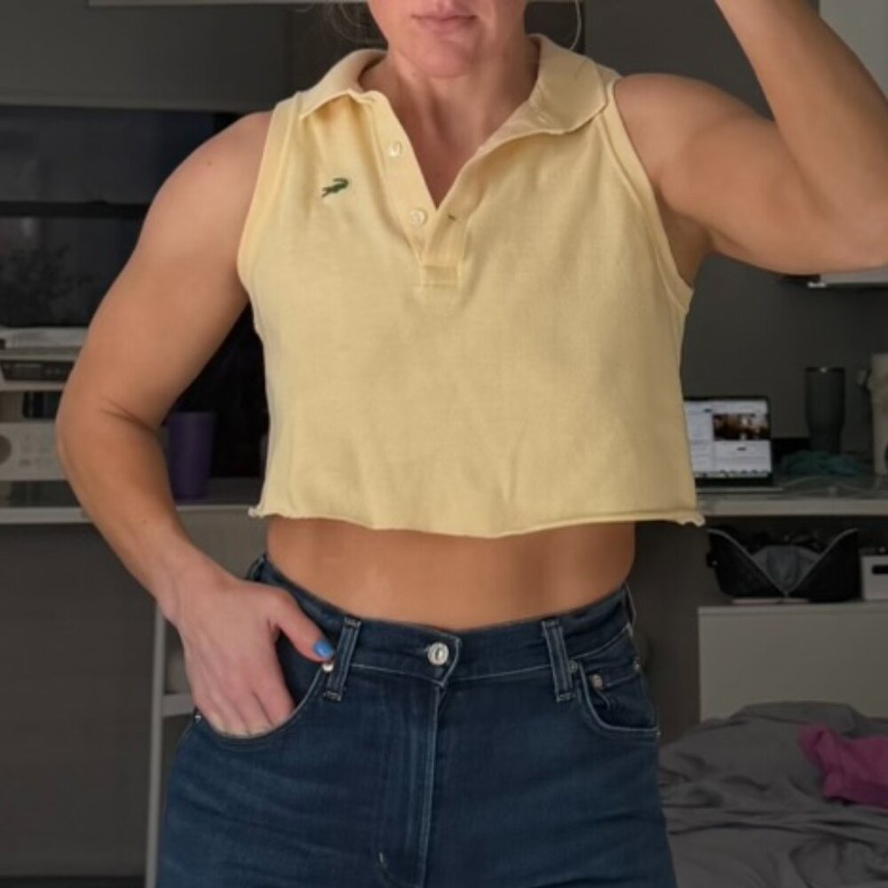 Lacoste cropped tank top- pale yellow. Size 40 (small/medium).